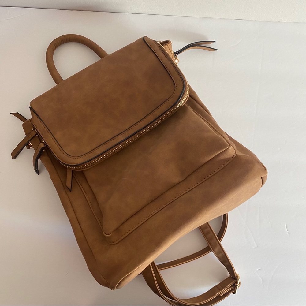 Mini Backpack Faux Suede Purse, Tan